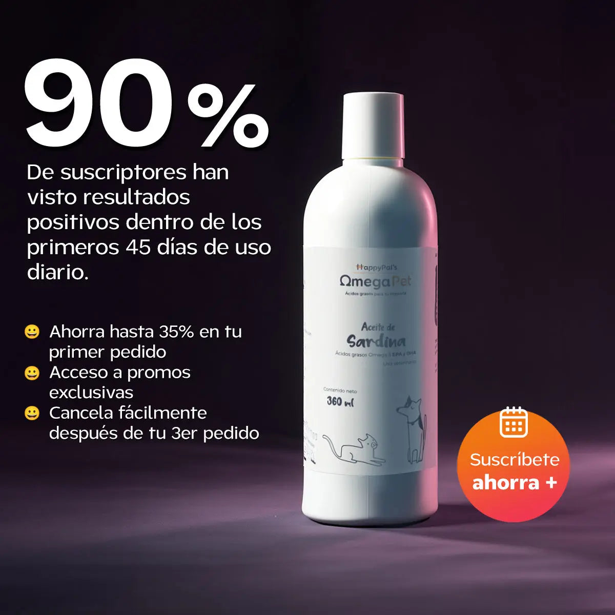 Omegapet I Aceite de Sardina con Omega 3 para Perro y Gato. Contiene DHA y EPA Happy Pal Suplementos y vitaminas