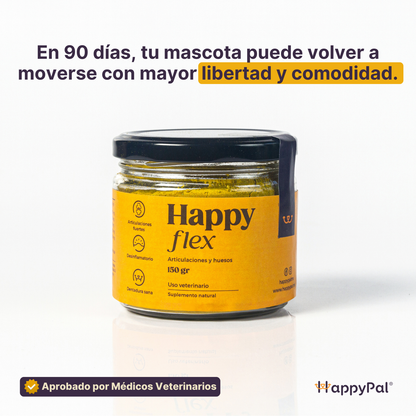 Happy Flex I  Anti Inflamatorio Para Perros y Gatos. Suplemento para articulaciones, huesos y cadera