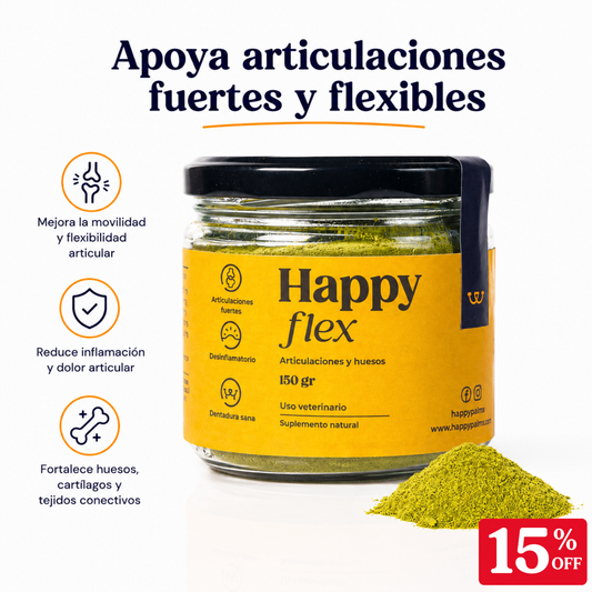 Happy Flex I  Anti Inflamatorio Para Perros y Gatos. Suplemento para articulaciones, huesos y cadera
