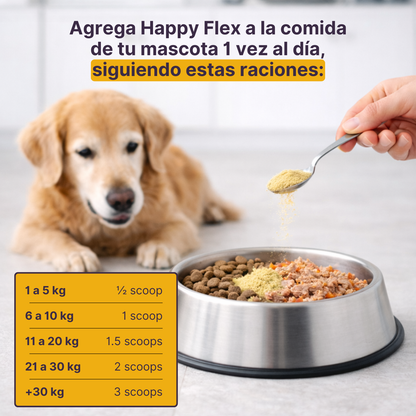 Happy Flex I  Anti Inflamatorio Para Perros y Gatos. Suplemento para articulaciones, huesos y cadera