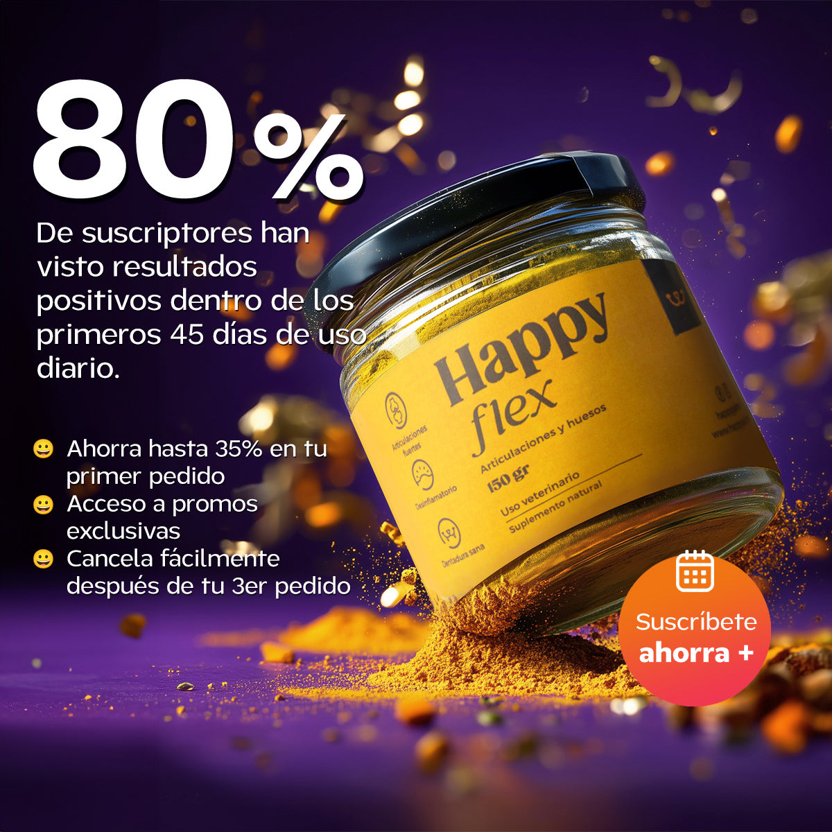 Happy Flex I  Anti Inflamatorio Para Perros y Gatos. Articulaciones, huesos y cadera