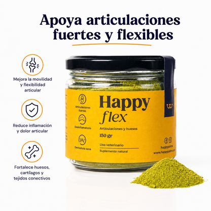 Happy Flex I  Anti Inflamatorio Para Perros y Gatos. Suplemento para articulaciones, huesos y cadera