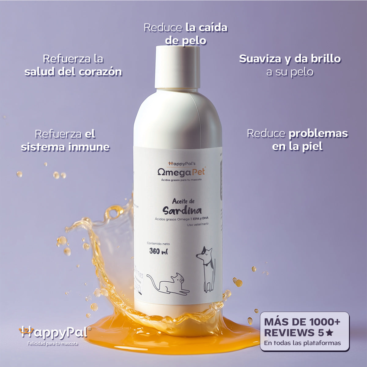 Omegapet I Aceite de Sardina con Omega 3 para Perro y Gato. Contiene DHA y EPA