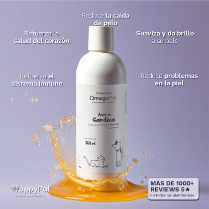 Omegapet I Aceite de Sardina con Omega 3 para Perro y Gato. Contiene DHA y EPA