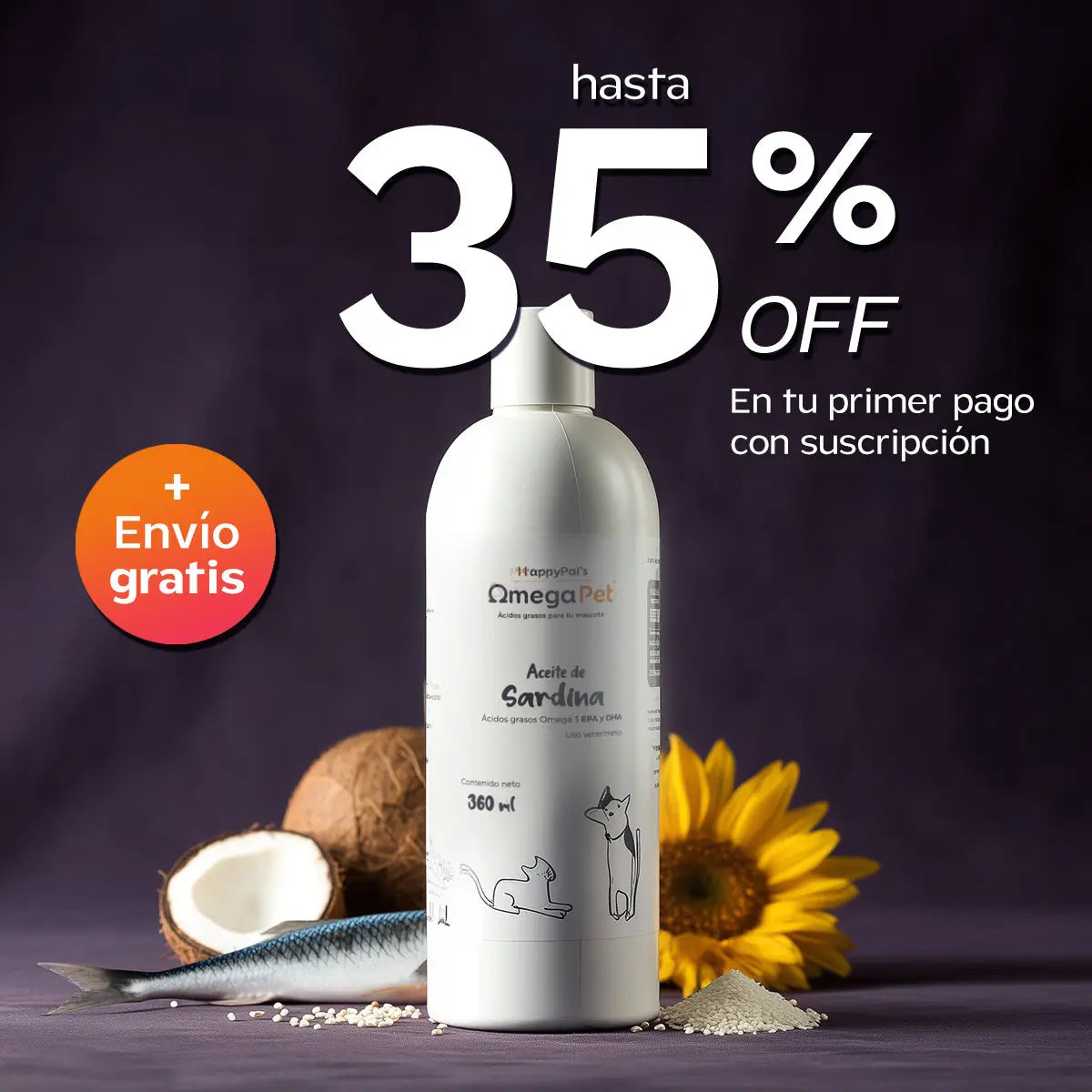 Omegapet I Aceite de Sardina con Omega 3 para Perro y Gato. Contiene DHA y EPA Happy Pal Suplementos y vitaminas
